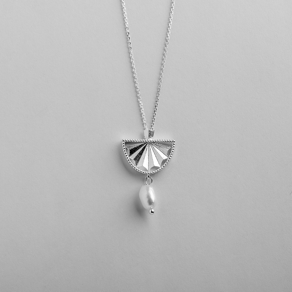 نیم ست گردنبند و گوشواره نقره و مروارید PN1072 - Image 2