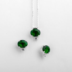 نیم ست گردنبند و گوشواره نقره و سنگ اتمی سبز