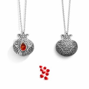 گردنبند نقره انار با یاقوت تراش اشک